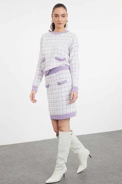 Trendyol Collection Lila csillogó tweed kötöttáru szett - alsó és felső TWOAW21AU0003