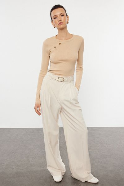 Trendyol Collection Πλεκτή μπλούζα Flexible Mink Colored - Raglan μανίκι, Snap λεπτομέρεια, εφαρμοστό σώμα TWOAW25BZ00017