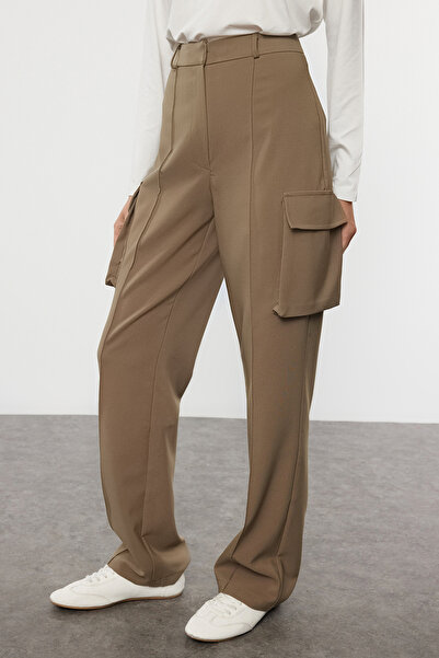 Trendyol Collection Dark Khaki Cargo Straight/Straight Cut Woven Double Pocket Woven Pants Twoaw22Pl0343