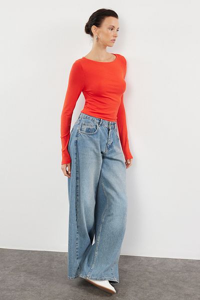 Trendyol Collection Csónaknyakú piros karcsú kötött blúz - normál szabású TWOAW25BZ00011