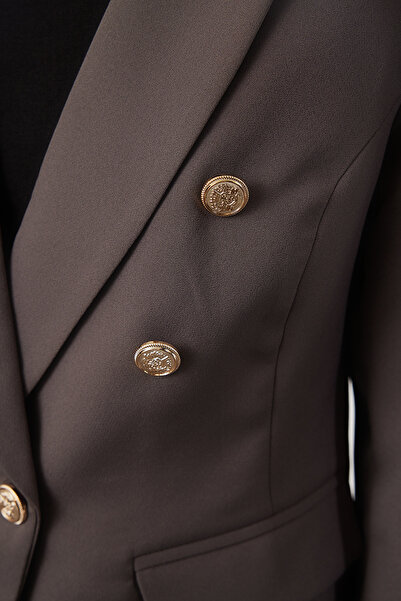 Trendyol Collection Gray Button Detailed Lined Fitted Waist Fitted Fit Woven Blazer Jacket Twoaw25Bc00021