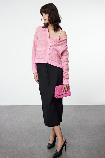 Trendyol Collection Pink Crop Soft Textured Blouse and Knitwear Cardigan Set - Twoaw25Hi00183