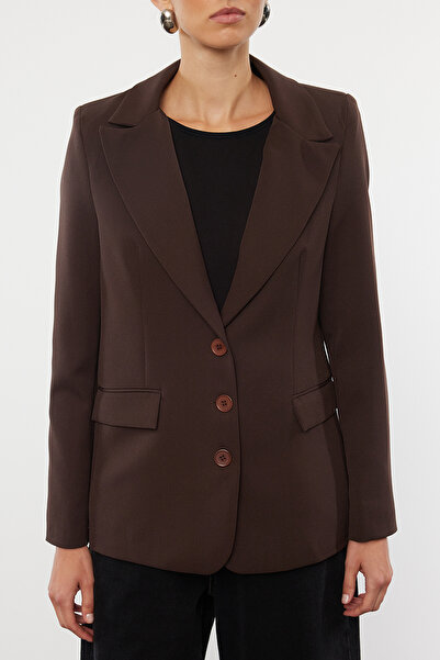 Trendyol Collection Tmavě hnědá blejzrová bunda s knoflíky – běžná podšívka, TWOAW22CE0168