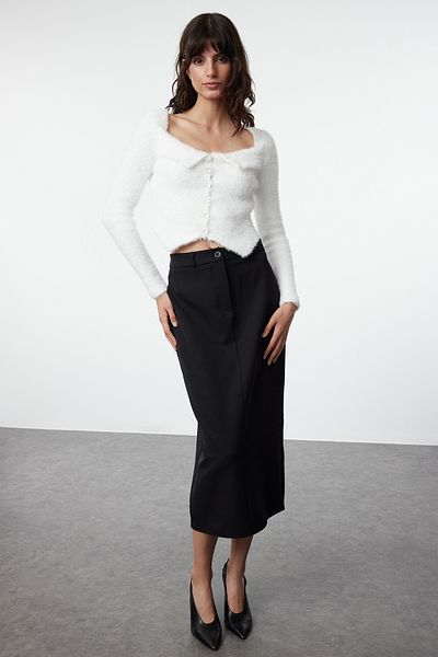 Trendyol Collection Furry Ecru Crop Knitwear Cardigan - Twoaw25Hi00174