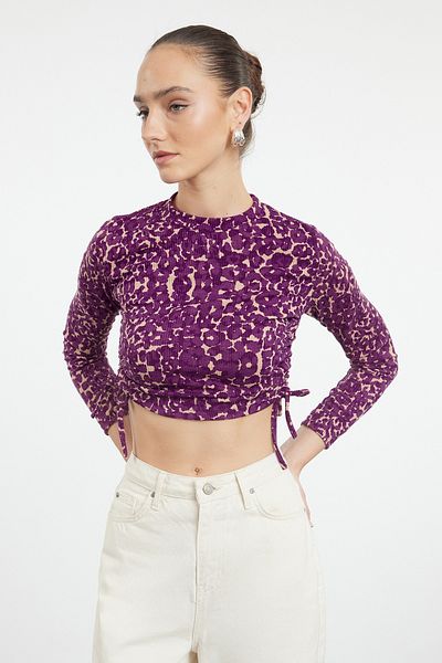 Trendyol Collection Ευέλικτη ροζ πλεκτή μπλούζα - Λεπτομέρεια με κορδόνι, Εφαρμοσμένη TWOAW25BZ00156