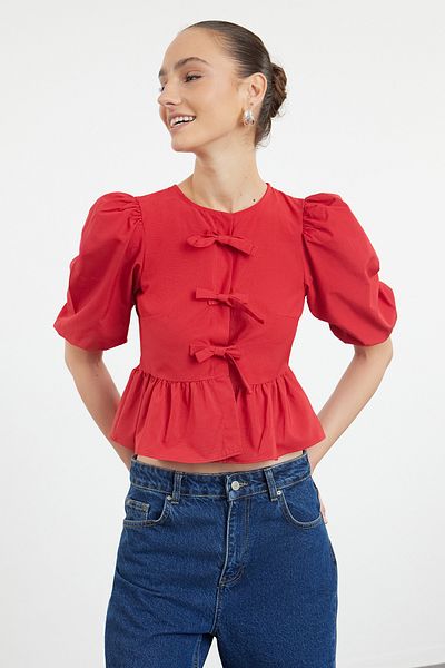 Trendyol Collection Red Woven Shirt with Balloon Sleeves - TWOSS24GO00236