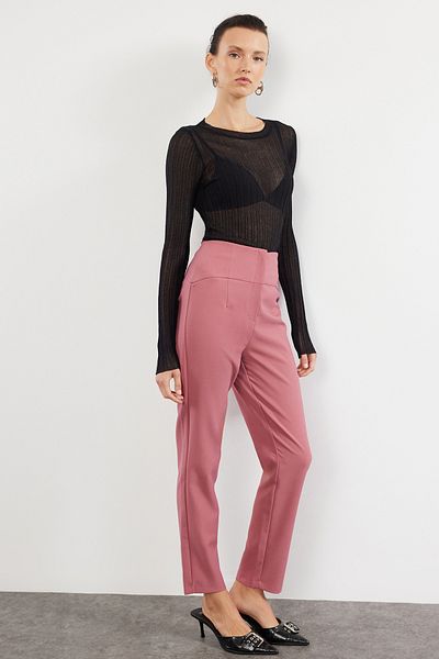 Trendyol Collection Παντελόνι Dusty Rose Cigarette - Λεπτομέρεια ραφής στενού ποδιού και μέσης, υφαντό ύφασμα TWOSS20PL0388