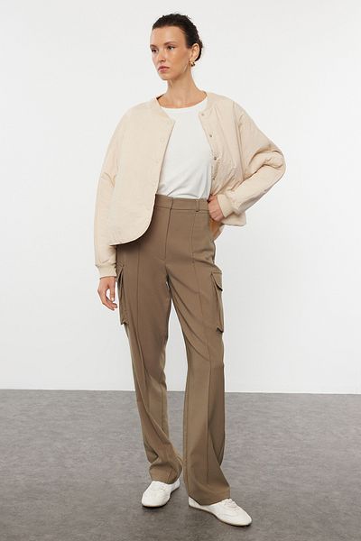 Trendyol Collection Dunkelkhaki Gerader Schnitt - Doppeltaschen-Cargohose TWOAW22PL0343