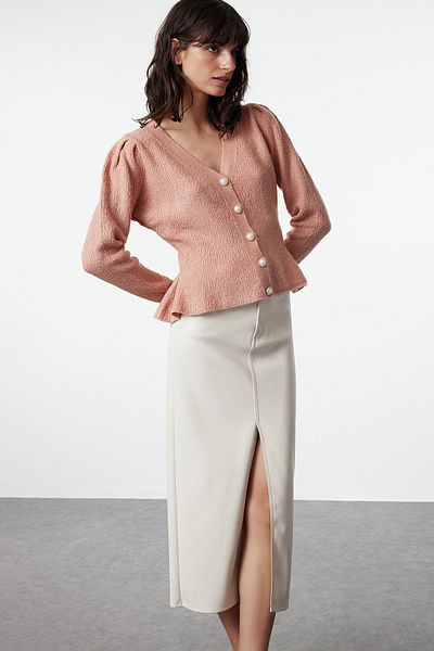 Trendyol Collection Flounced Dried Rose Knitwear Cardigan - TWOAW25HI00165