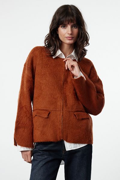 Trendyol Collection Kardigan s měkkou texturou z hnědého úpletu - TWOAW25HI00189