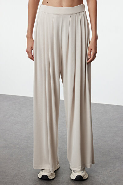 Trendyol Collection Stretchy Knitted - Stone Pleated Relaxed Fit Trousers Twoaw25Pl00073