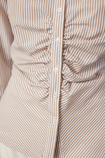 Trendyol Collection Beige Striped Woven Shirt - Shirring Detail, Fitted Waist Fit TWOAW25GO00024