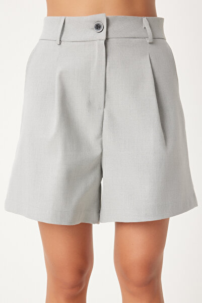 Happiness İstanbul Viszkózszürke redőzött női rövidnadrág - TO00146