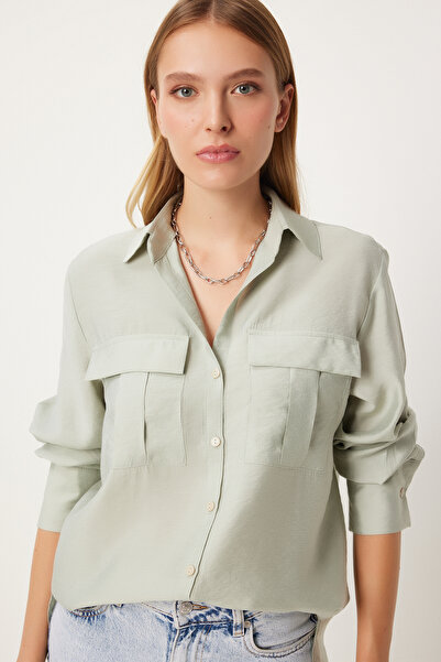 Happiness İstanbul Light Green Wide Pocket Women's Shirt - FN03243