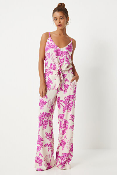 Happiness İstanbul Rózsaszín ekrü viszkóz blúz és Palazzo nadrág szett - FN03251
