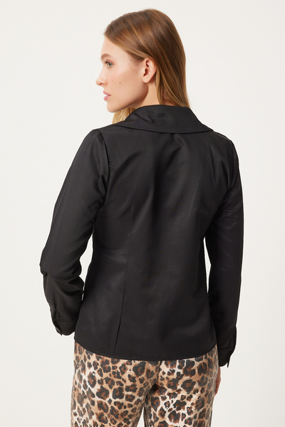 Happiness İstanbul Női fekete ing - kényelmes cipzáras FN03242