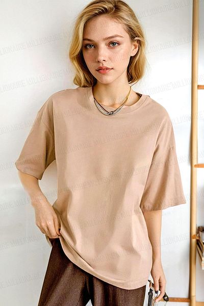 Teenage Millionaire Γυναικείο μπλουζάκι Camel Basic Unprinted Oversize Salas Boyfriend