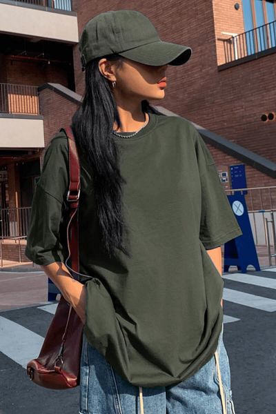 Millionaire Khaki Basic Plain Unprinted Oversize dámské tričko Salas Boyfriend