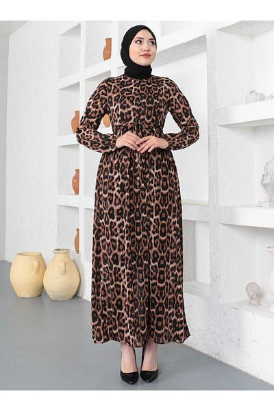 Ecesun Leopard Patterned Hijab Dress - 700 Model