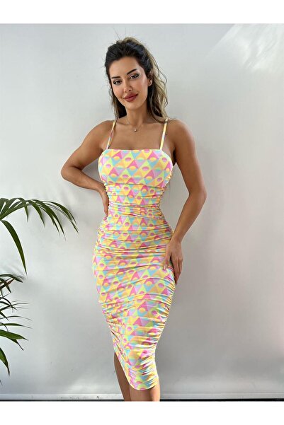 pink and pink Rochie lungă cu bretele și model în degrade galben-roz