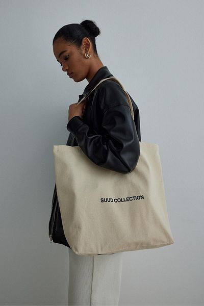 Suud Collection Cremefarbene Basic-Canvas-Tasche