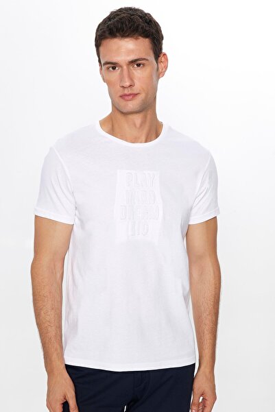 Tudors Ανδρικό μπλουζάκι με λεπτή εφαρμογή 100% βαμβακερό μαλακό εμπριμέ με λαιμόκοψη