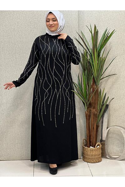Butik büyük beden Luxury Stoned Crepe Evening Dress