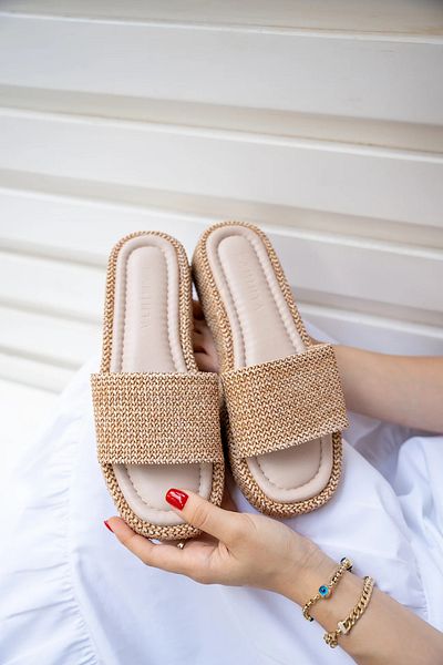 LAMİNTA Oslo Beige Women's Slippers - 4cm Thick Sole Flat Design