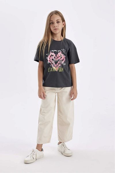 The Champ Clothing Γκρι παιδικό μπλουζάκι - Extra Fun Text, Flame Heart Printed