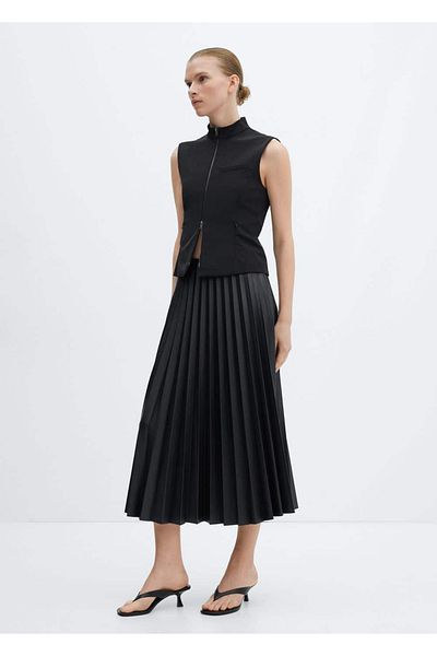 MANGO Woman Pleated Leather Look Skirt
