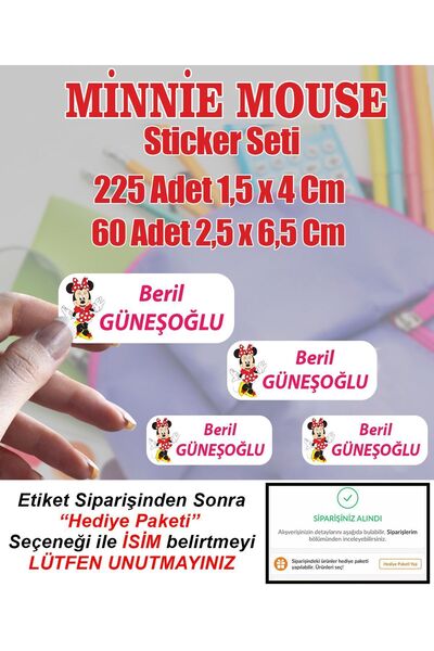 Aysprint Okul Etiketi Kırtasiye Defter Kalem Matara Çanta Kalem Kutu Minnie M...