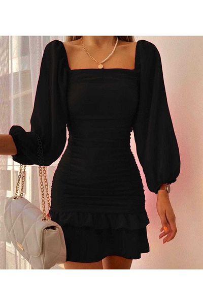 Secret Passion Lingerie Μαύρο βραδινό φόρεμα βραδινό φόρεμα Μίνι φόρεμα με μακρυμάνικο ελαστικό ύφασμα κρεπ 581878   639