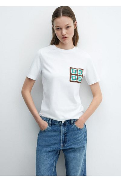 MANGO Woman Tricou cu buzunar croșetat