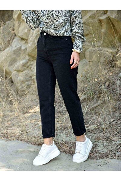 mooishan Blugi Mom de damă negri care nu se decolorează - Blugi mom de damă n...