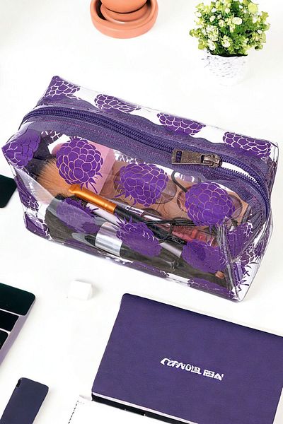 synee Blackberry Patterned Transparent Makeup Bag