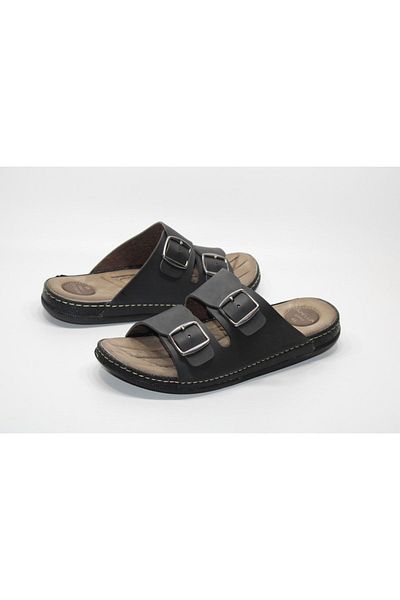 Apella Adjustable Double Buckle Large Size (45-46-47) Black Daily Men's Slippers