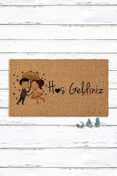 Paspas Yap Welcome Koko Mat with Umbrella and Heart Double Figures Door Mat Door Mat PVC Base