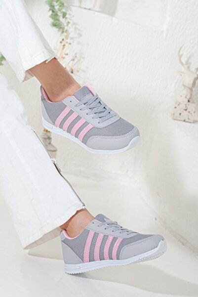 Rona Gifts Pantofi sport pentru femei, gri, cu șireturi, design casual, plat,...