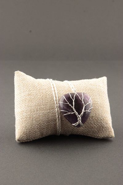 OSMANLI DEĞERLİ TAŞ Certified Silver Chain Amethyst Natural Stone Wire Wrapped Heart Necklace