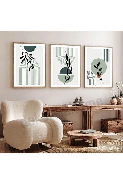 Dekorsiahome Комплект за рисуване на хол/кухня с дървена рамка от 3 части Greenmejority
