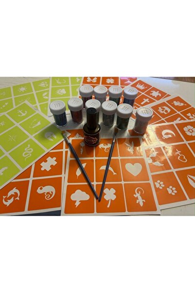 Airbrush Tattoo Simli Dövme Glitter Tattoo Kit 10 tüp Sim 100 şablon hediyeli...