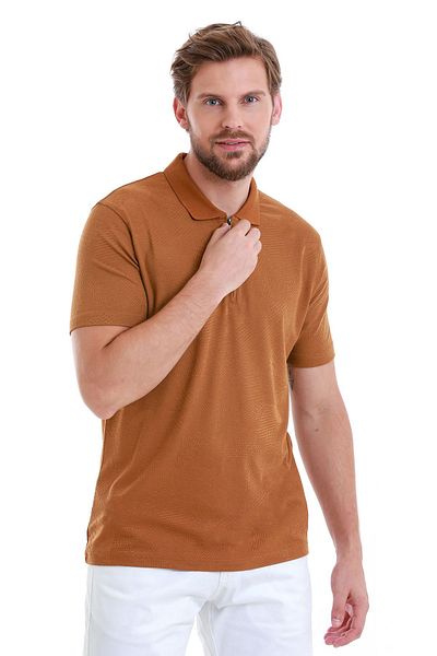 Hatemoğlu Тениска с цип и жакардова поло яка Mink Regular Fit