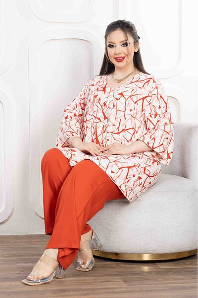 PALSİS Women's Large Size Patterned Shirt Viscose Pants Suit
