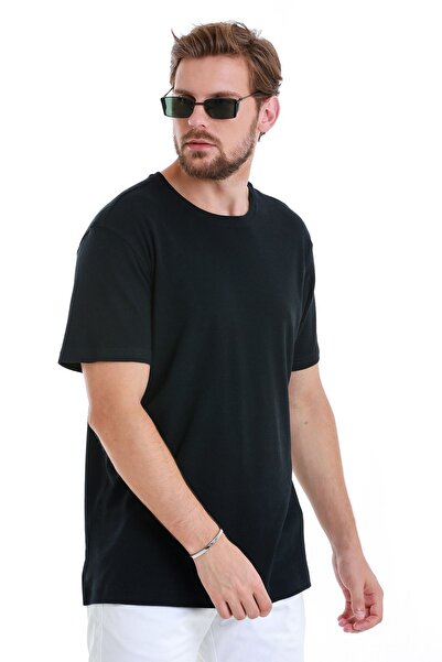 Hatemoğlu Темно-синій Regular Fit Прямий велосипедний комір Лляна футболка