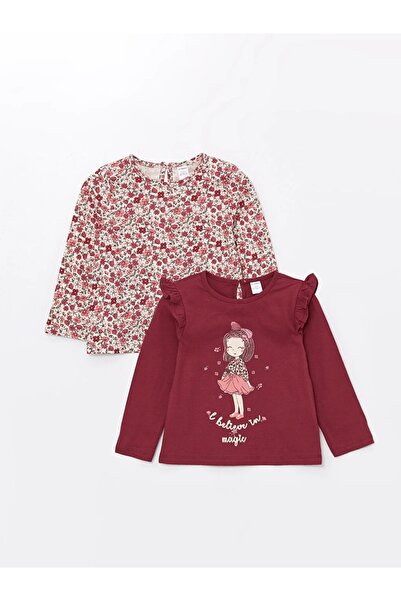 LC Waikiki LCW Baby - Crew nyakú nyomtatott hosszú ujjú kislány pulóverek 2db-os készlet