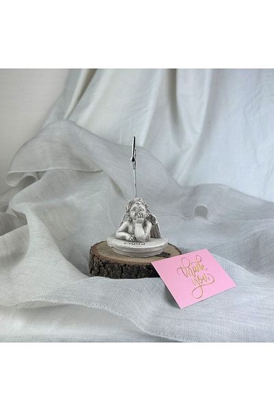 Melouro Mink Antique Cupid (Angel) Sculpture Note Holder with Base, Photo Holder