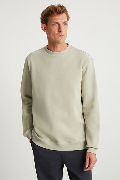 GRIMELANGE Ανδρικό φούτερ LUDİM Oversize Fit 3 κλωστών με στρογγυλή λαιμόκοψη σε μπεζ χρώμα
