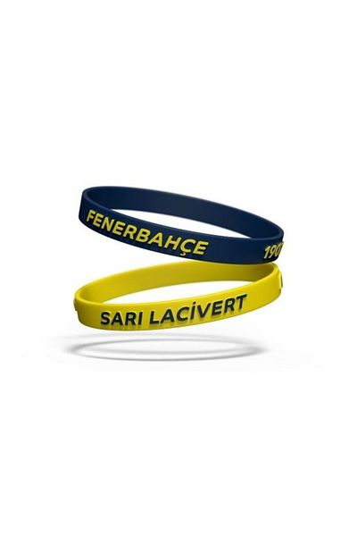 Fenerbahçe Licensed 2-Piece Yellow Navy Blue Silicone Bracelet - Gift Wooden Box