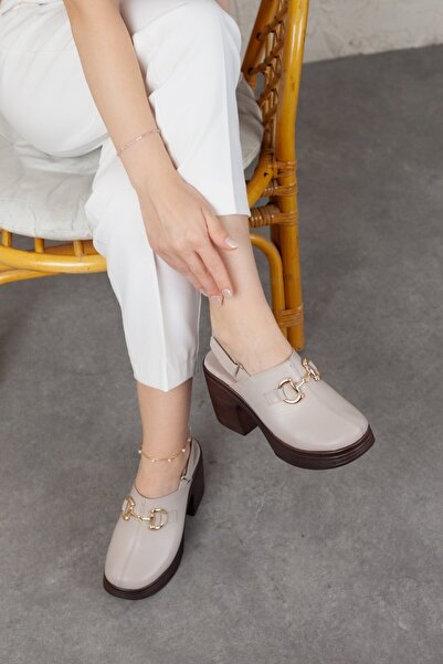 Adım Adım Gray Genuine Leather Women's Heeled Sandals - Mateo