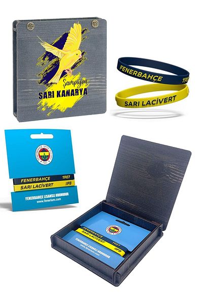 Fenerbahçe 2-Piece Yellow Navy Blue Silicone Bracelet - Canary Printed with Gift Box